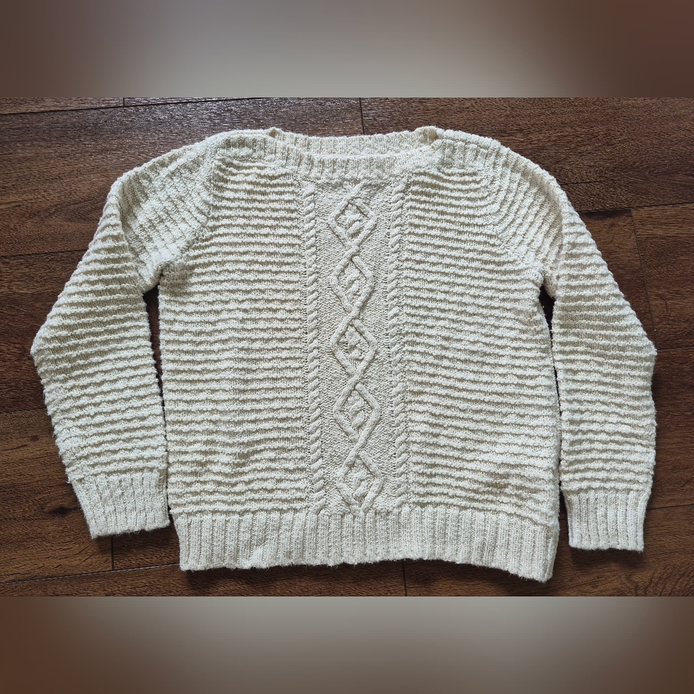 Jones New York Sport Petite Fishermen Sweater Ivory Oatmeal Women's Sz PS